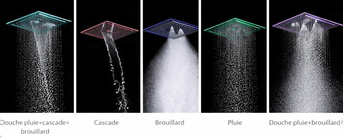 Ciel de pluie encastré Kingston 400x400 chrome LED Bluetooth